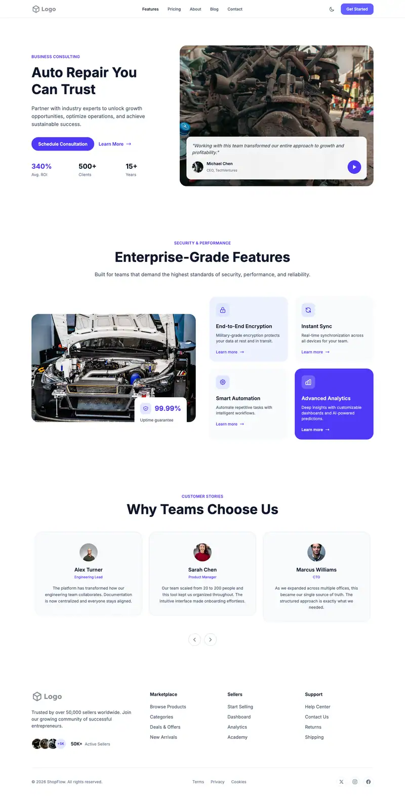Auto Repair Shop website template preview