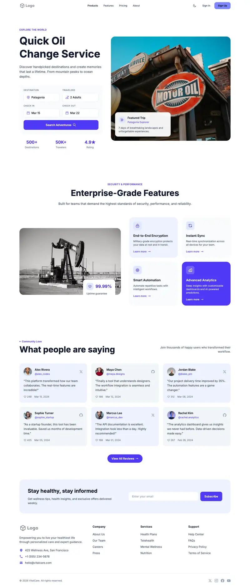 Oil Change Lube website template preview