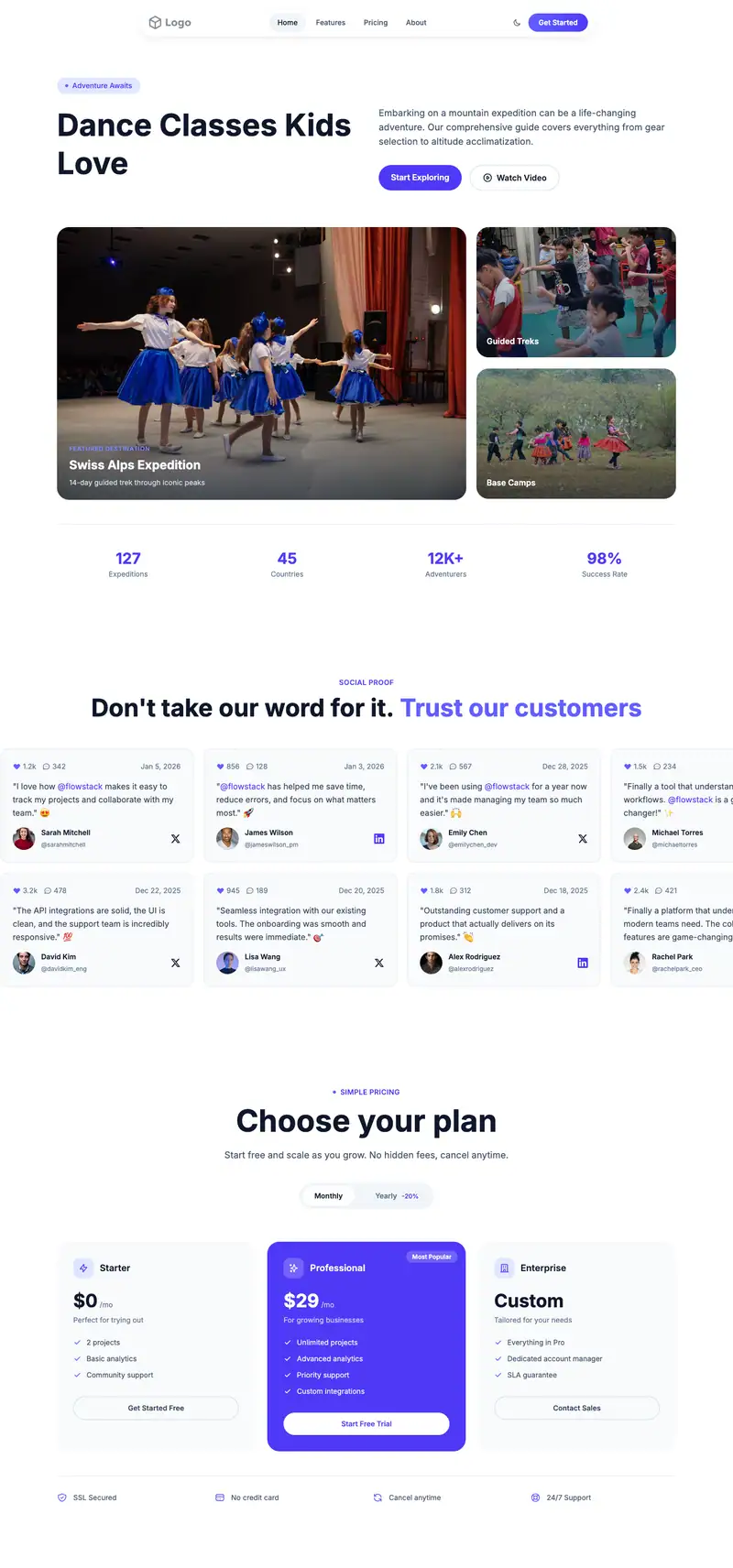 Kids Dance School website template preview