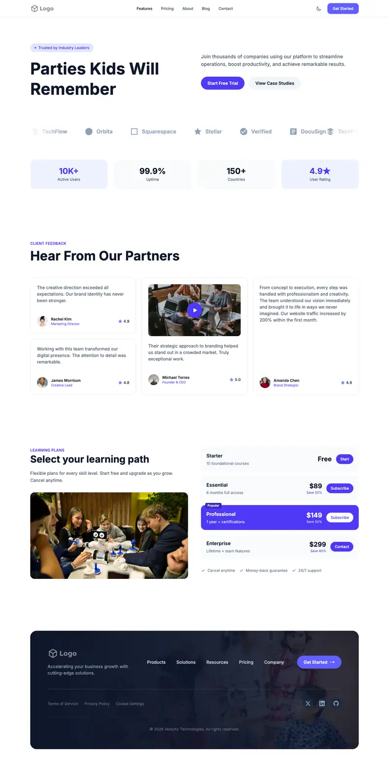 Kids Party Venue website template preview