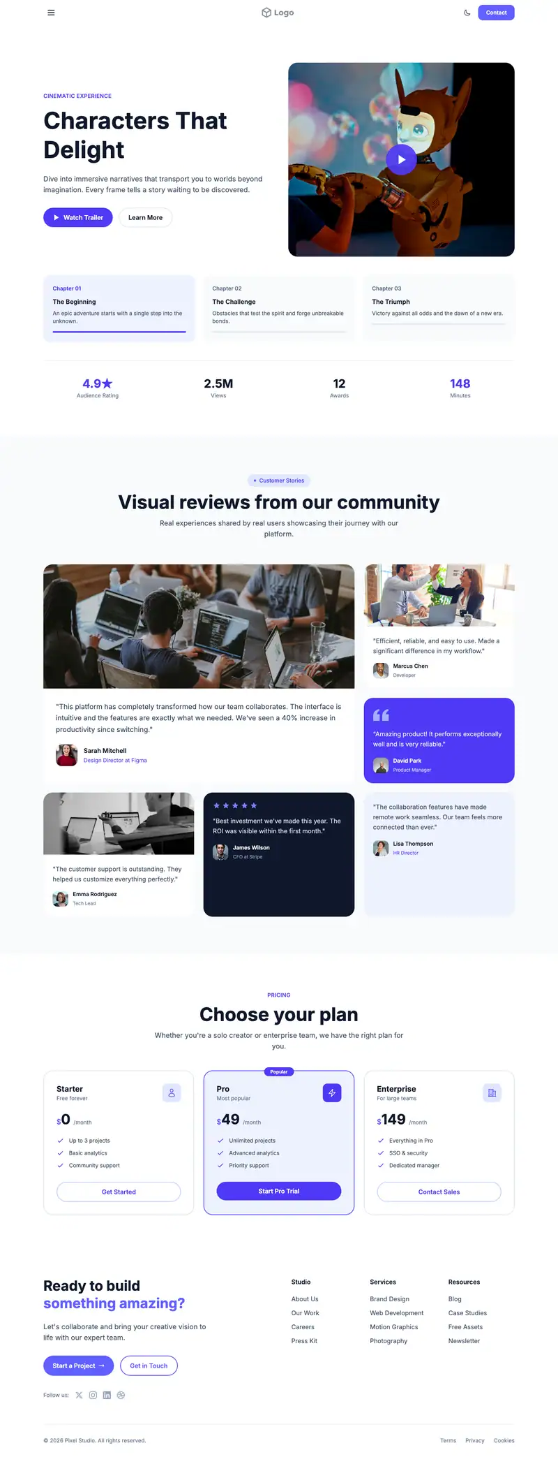 Character Entertainment website template preview