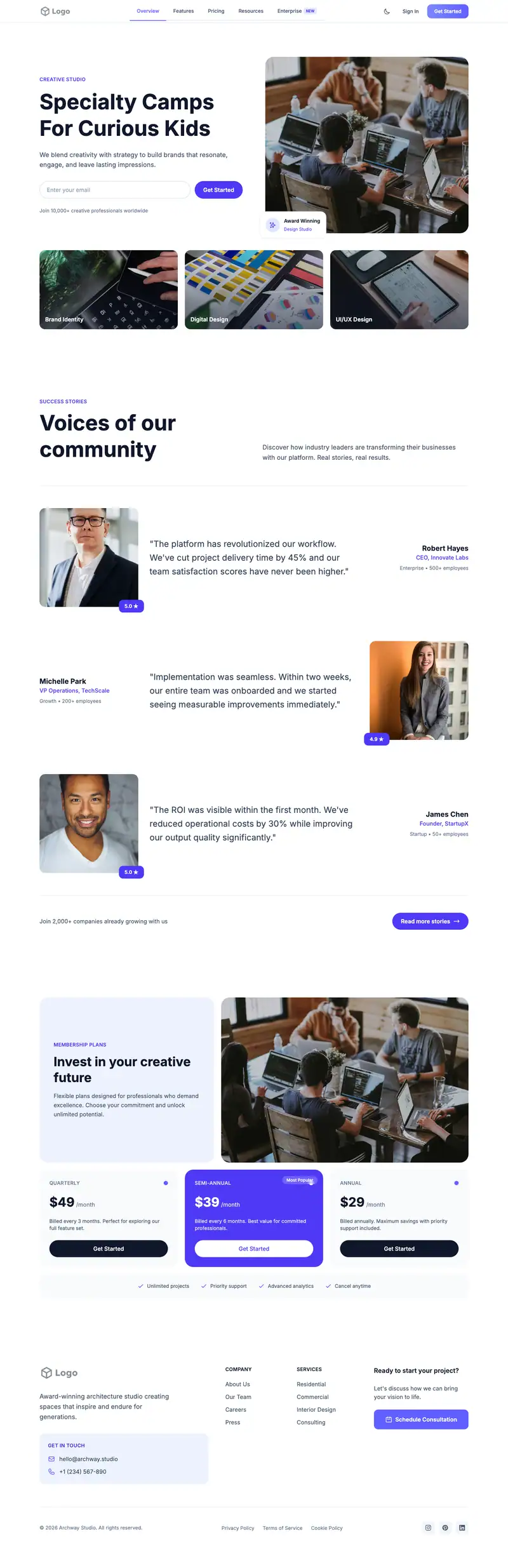 Specialty Camp Art Science website template preview