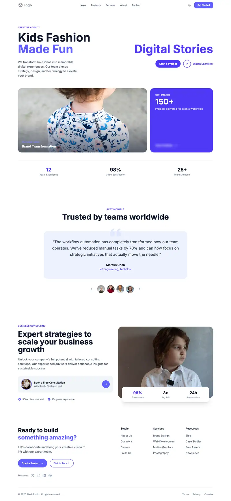 Kids Clothing Store website template preview