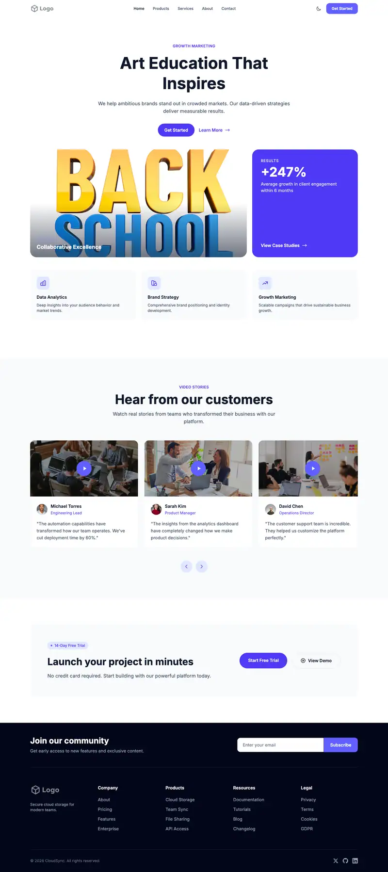 Art School website template preview