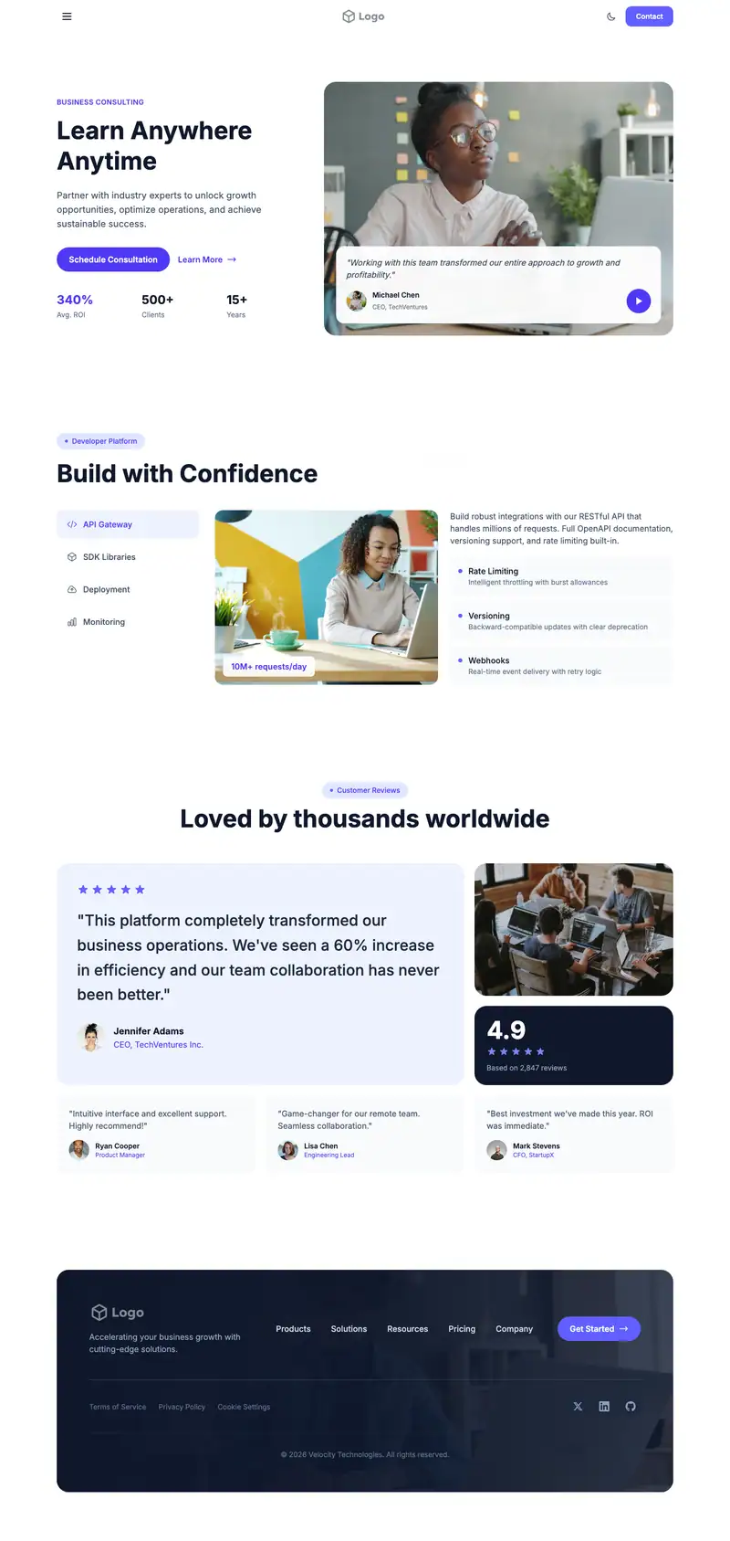 E Learning Platform website template preview