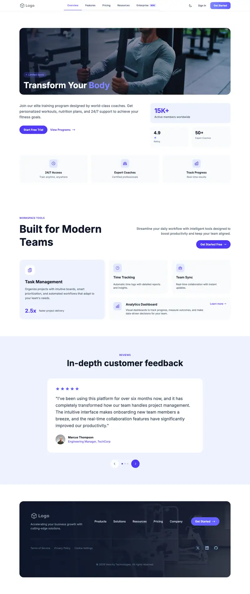 Fitness Center website template preview