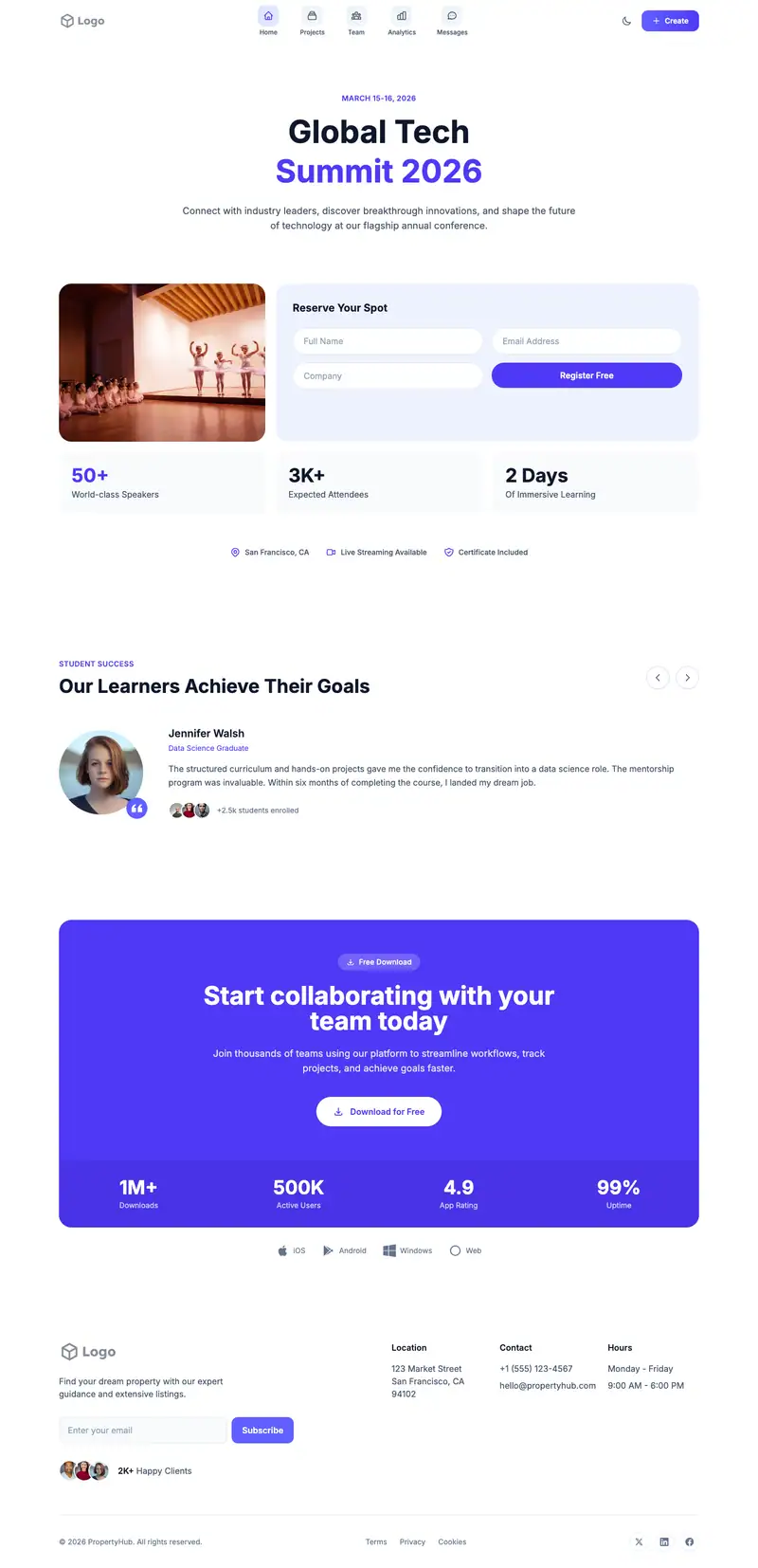 Ballet School website template preview