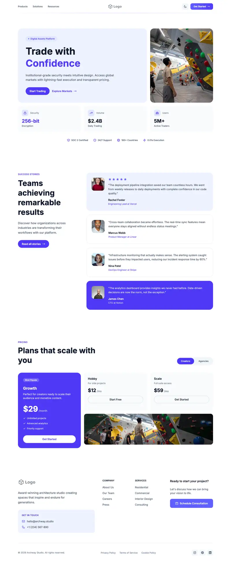 Rock Climbing Gym website template preview