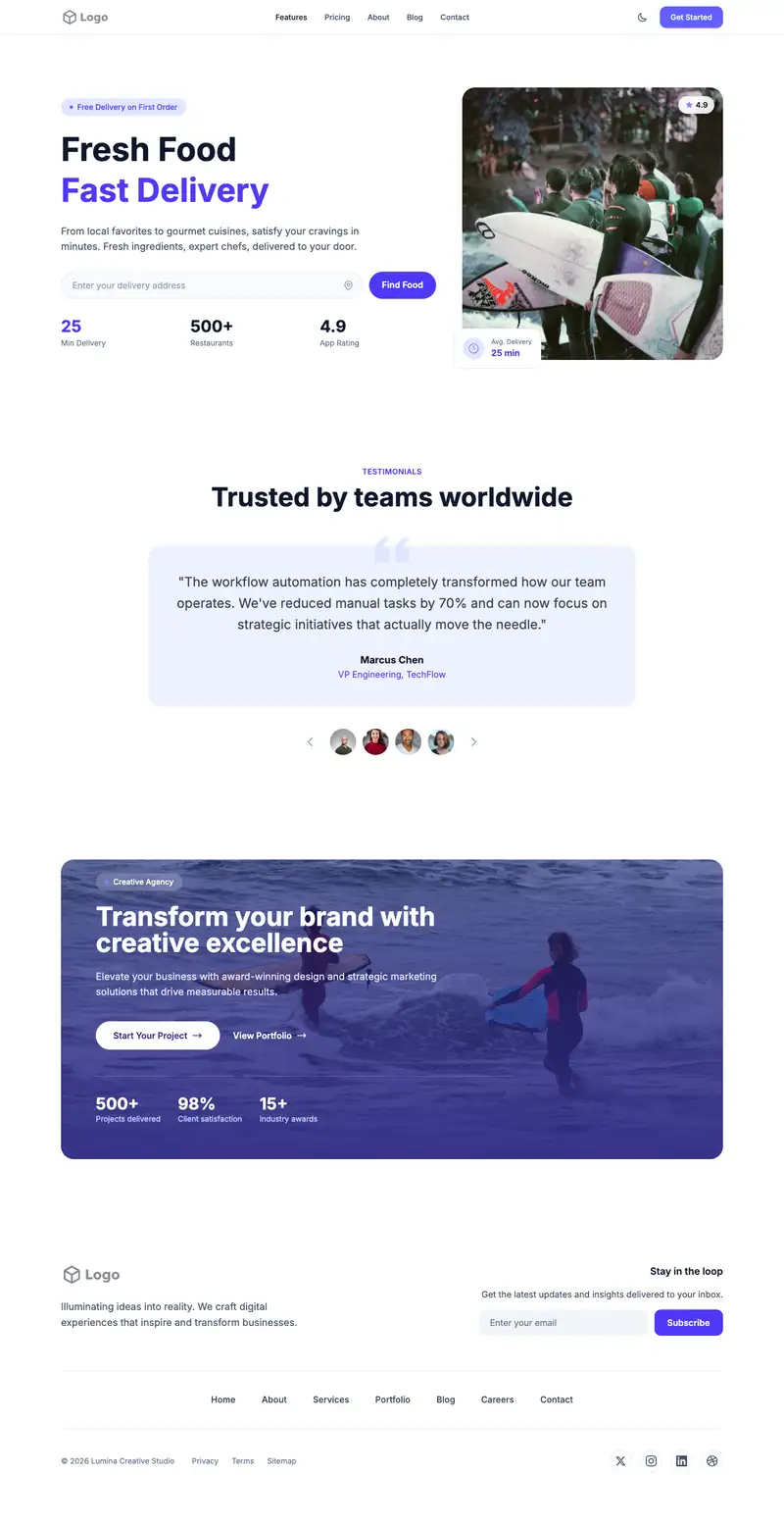 Surf School website template preview