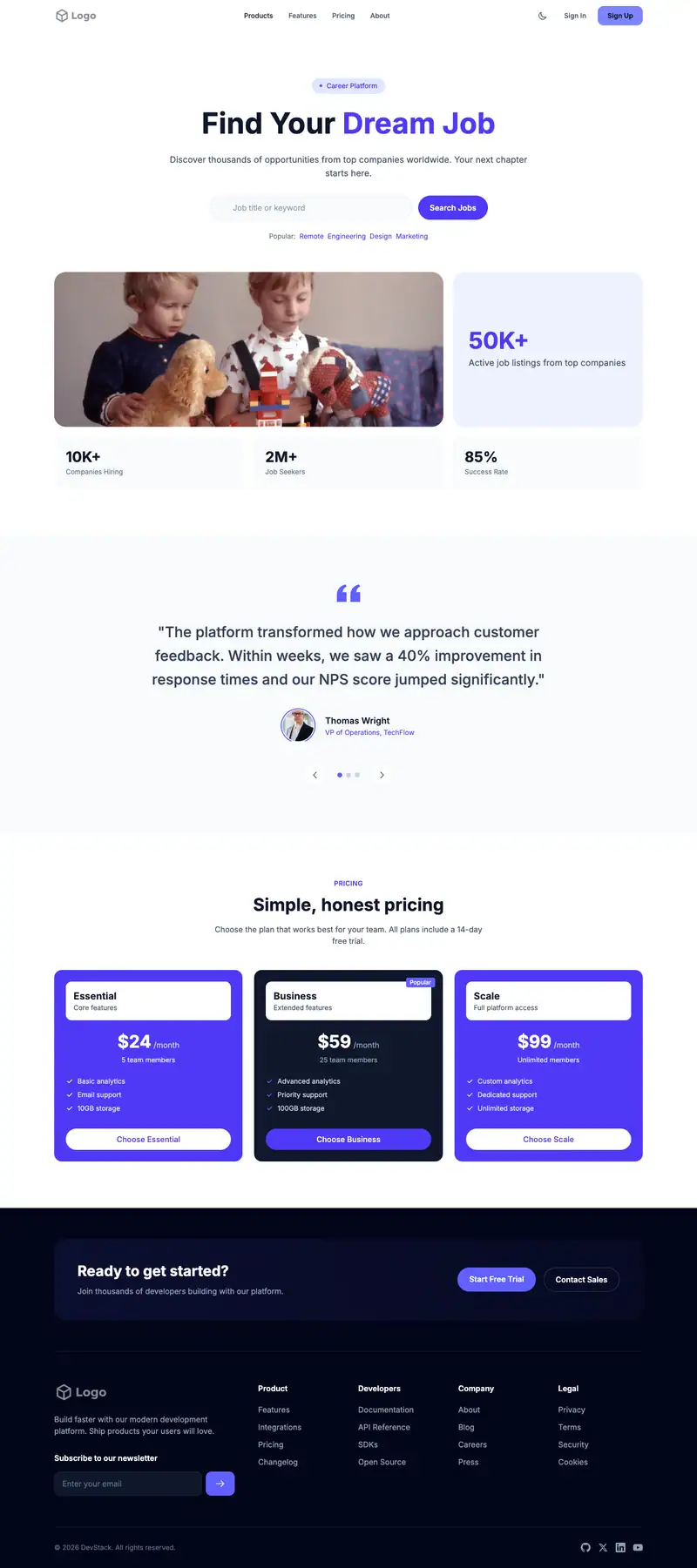 Children S Play Center website template preview