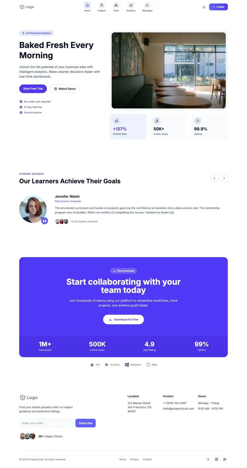 Bakery Cafe website template preview