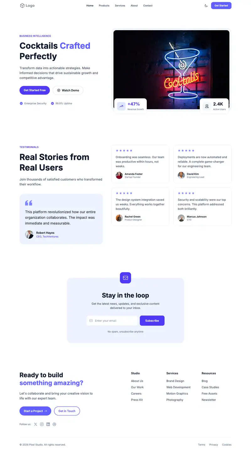 Cocktail Bar website template preview