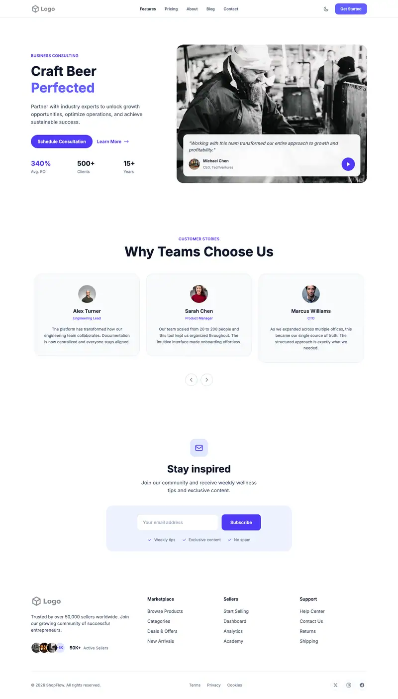 Craft Brewery website template preview