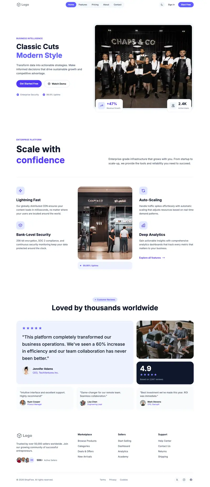 Barbershop website template preview