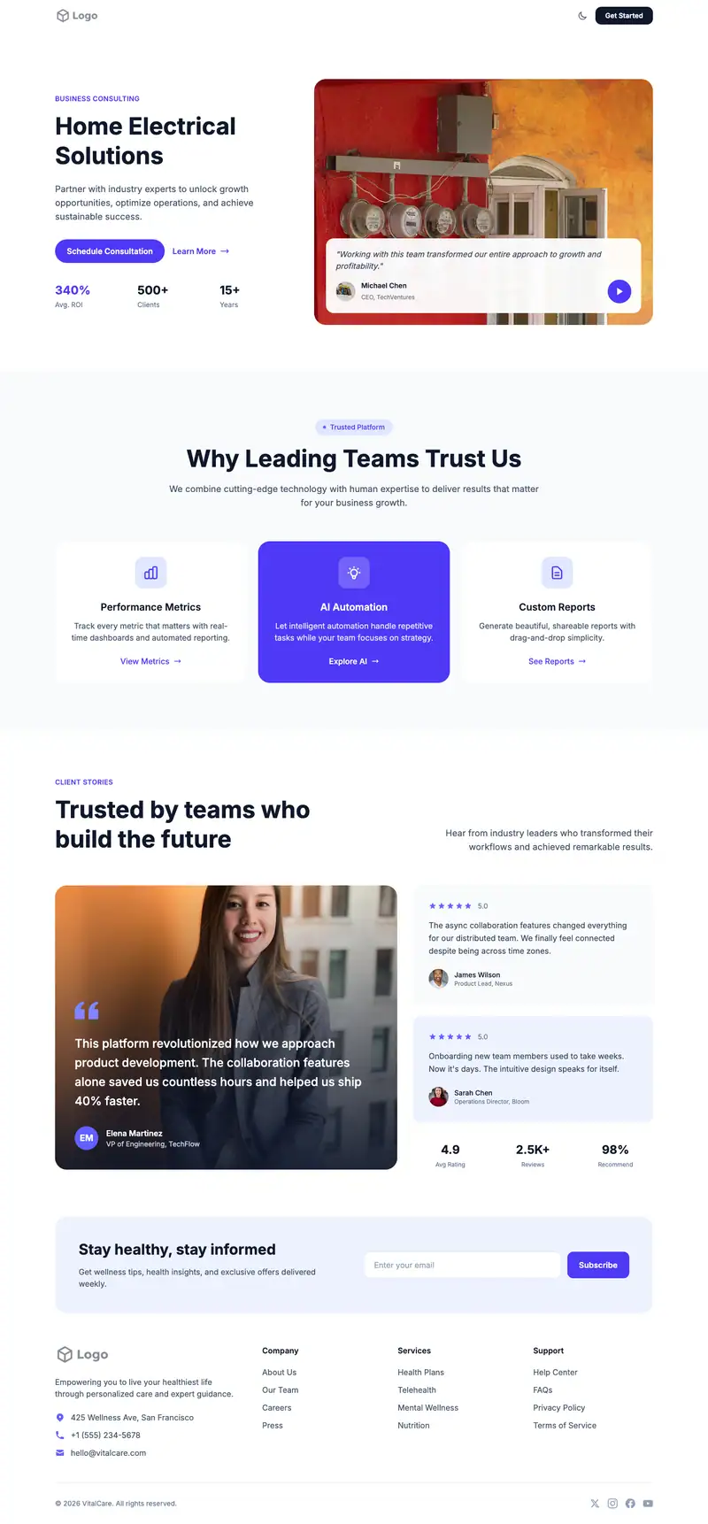 Residential Electrical website template preview