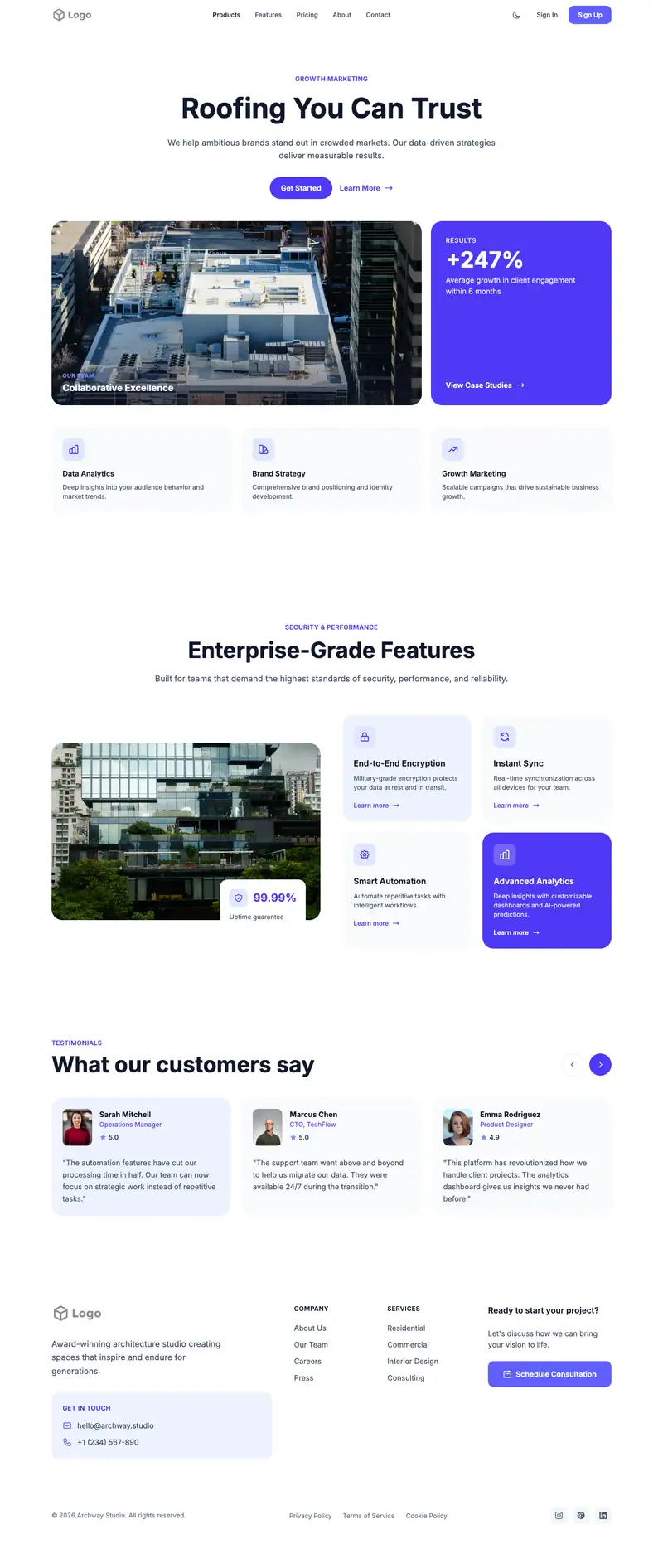 Roofing Company website template preview