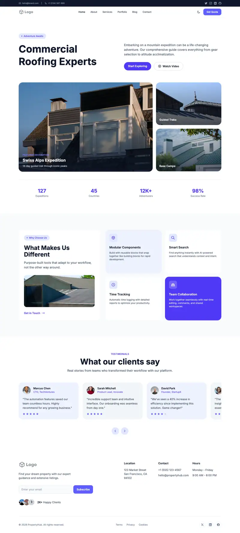 Commercial Roofing website template preview