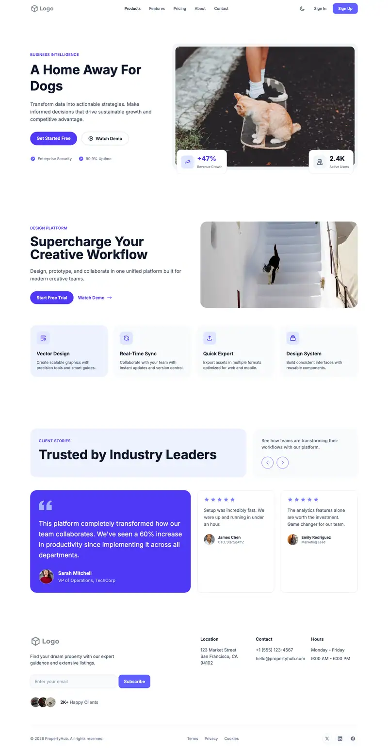 Dog Boarding Kennel website template preview