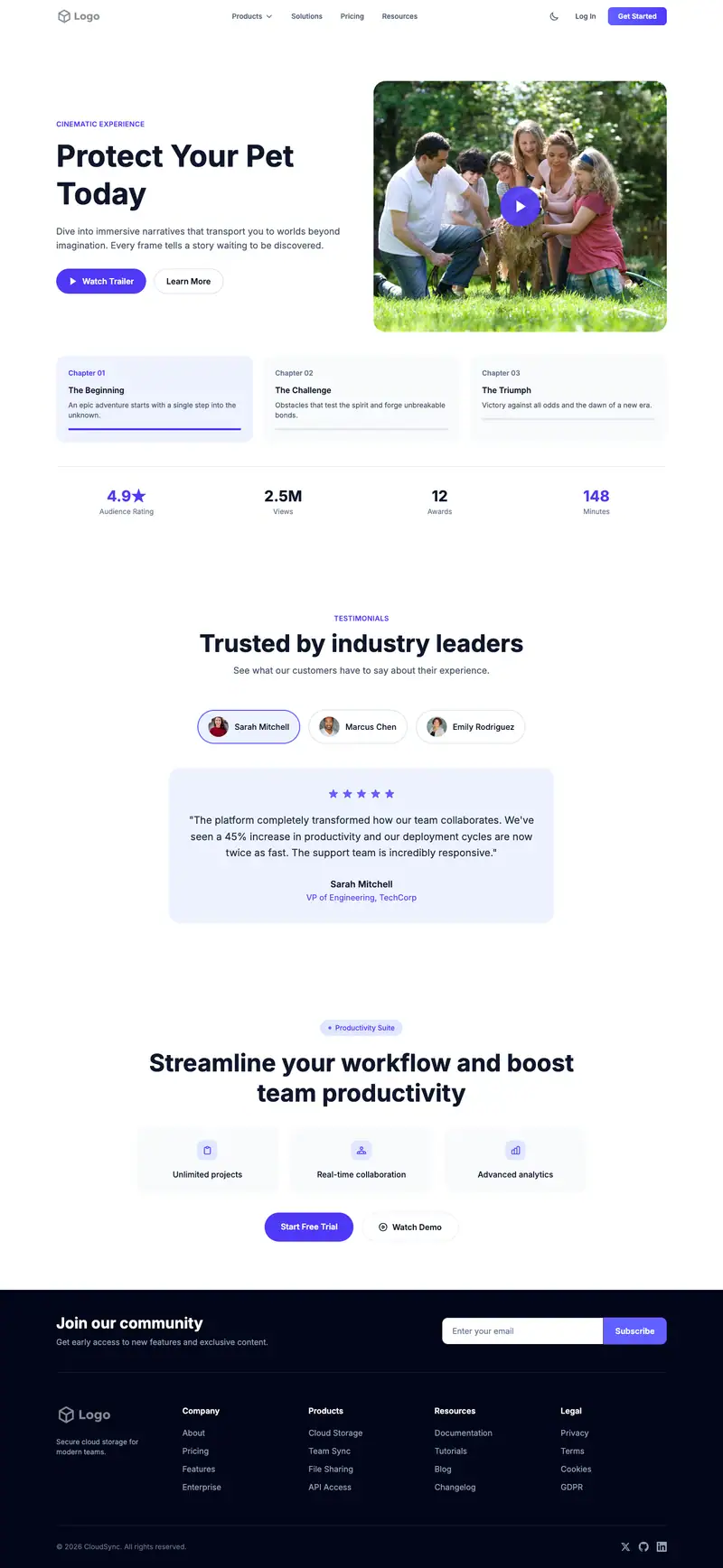 Pet Insurance website template preview