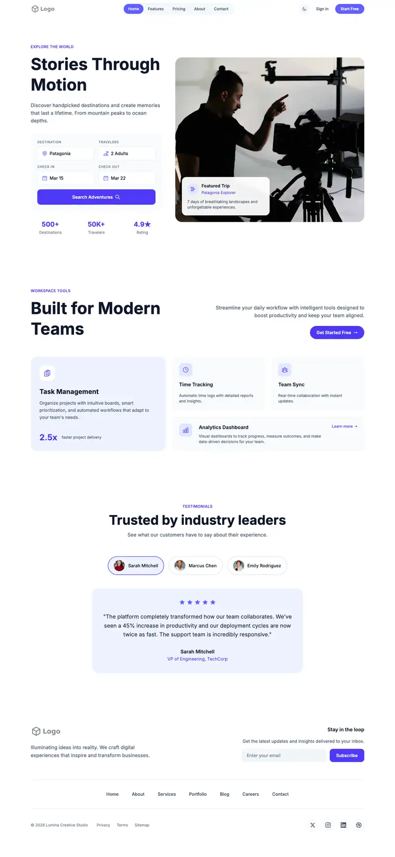 Videographer Portfolio website template preview