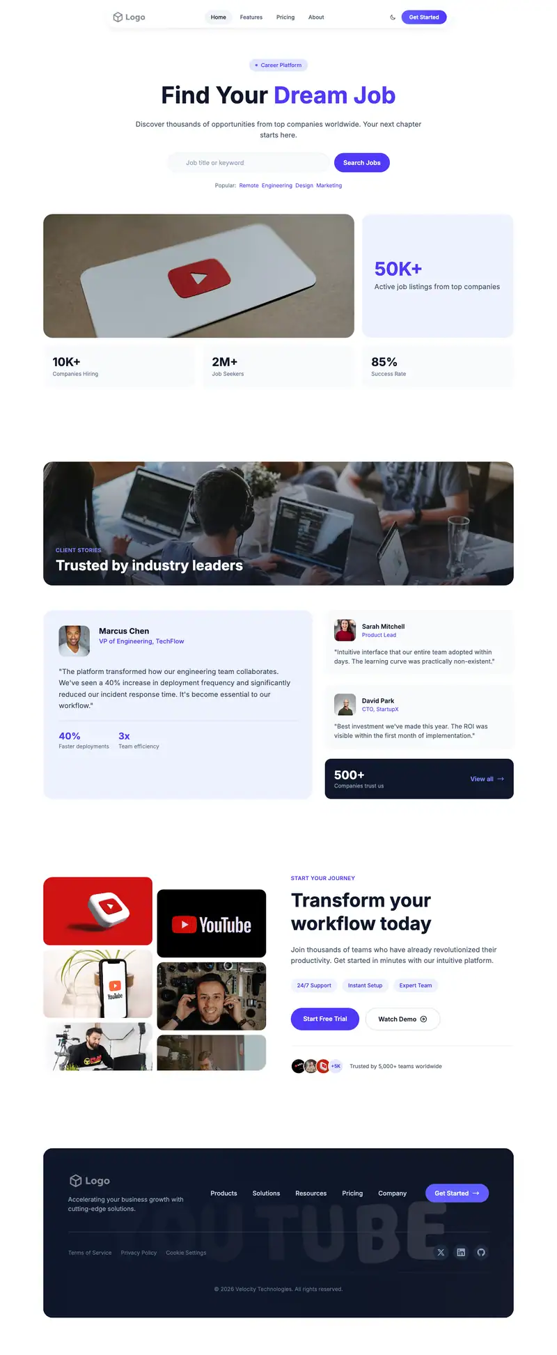 Youtube Creator website template preview