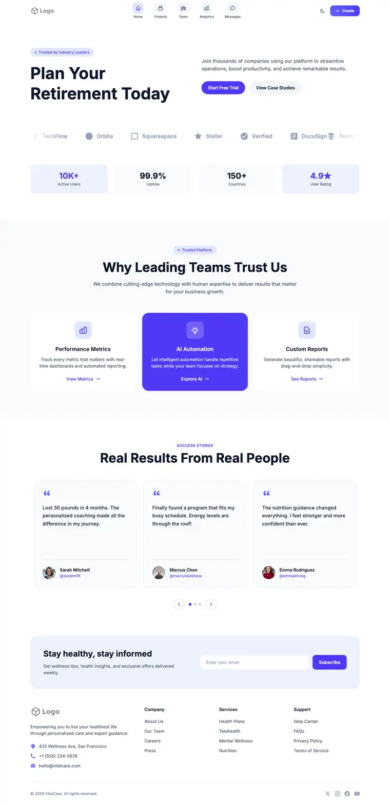 Retirement Planning website template preview