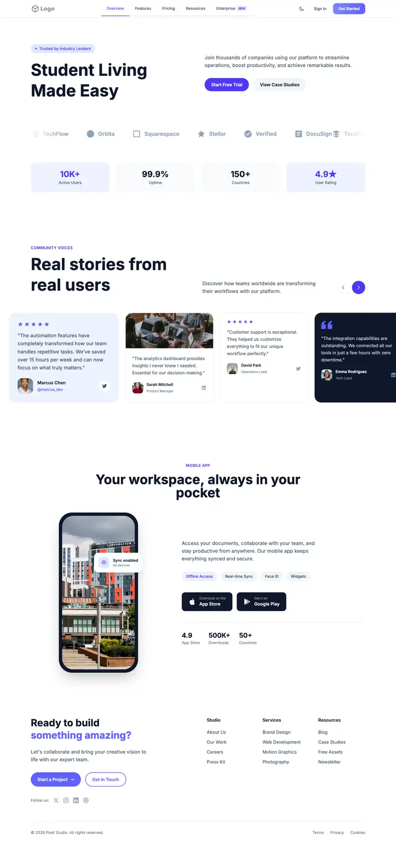 Student Housing website template preview