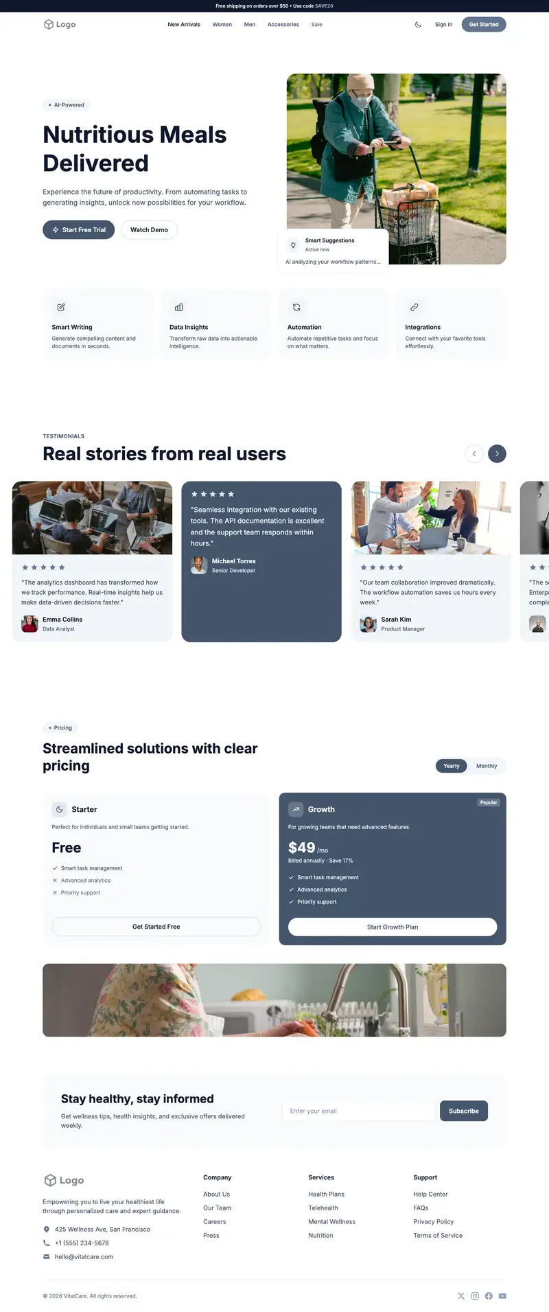 Senior Meal Delivery website template preview