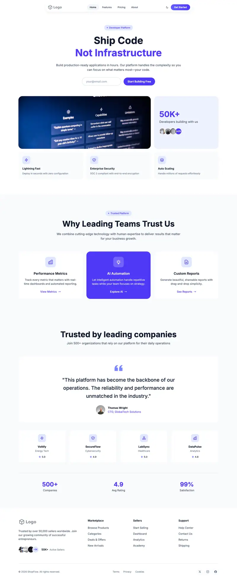 AI Assistant Chatbot Product website template preview