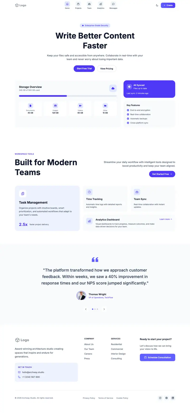 AI Writing Tool website template preview