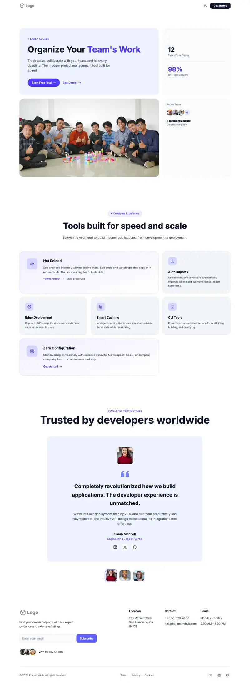 Team Collaboration Tool website template preview