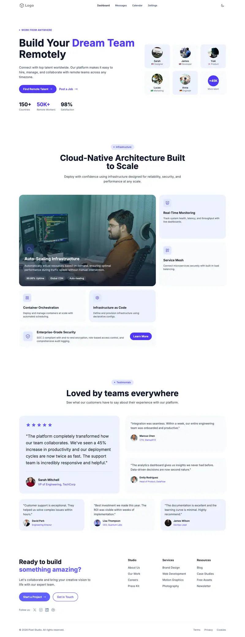 Customer Support Platform website template preview