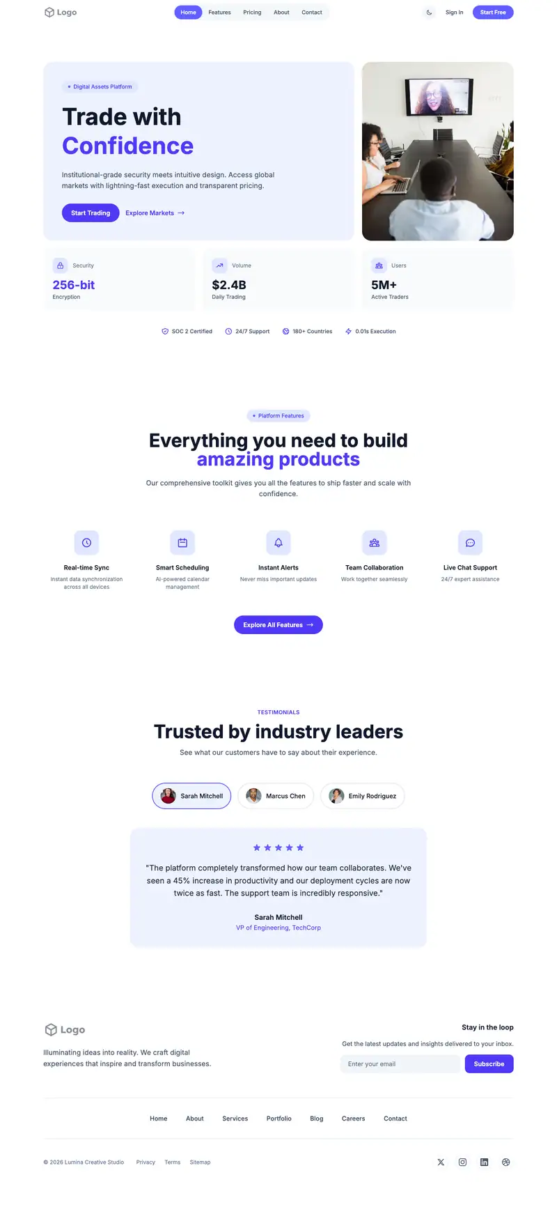 Video Conferencing website template preview