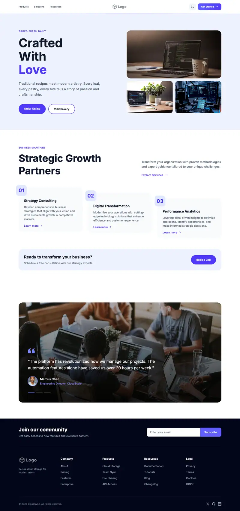 Full-page preview of the Cybersecurity Platform website template
