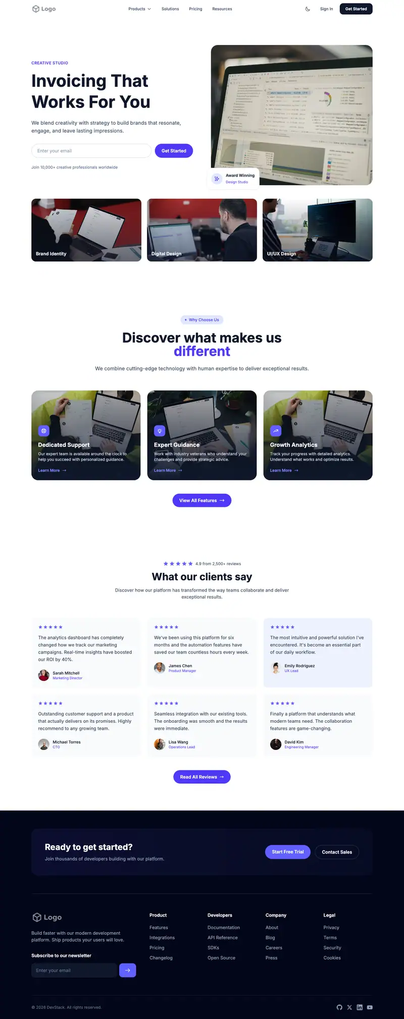 Invoicing Platform website template preview
