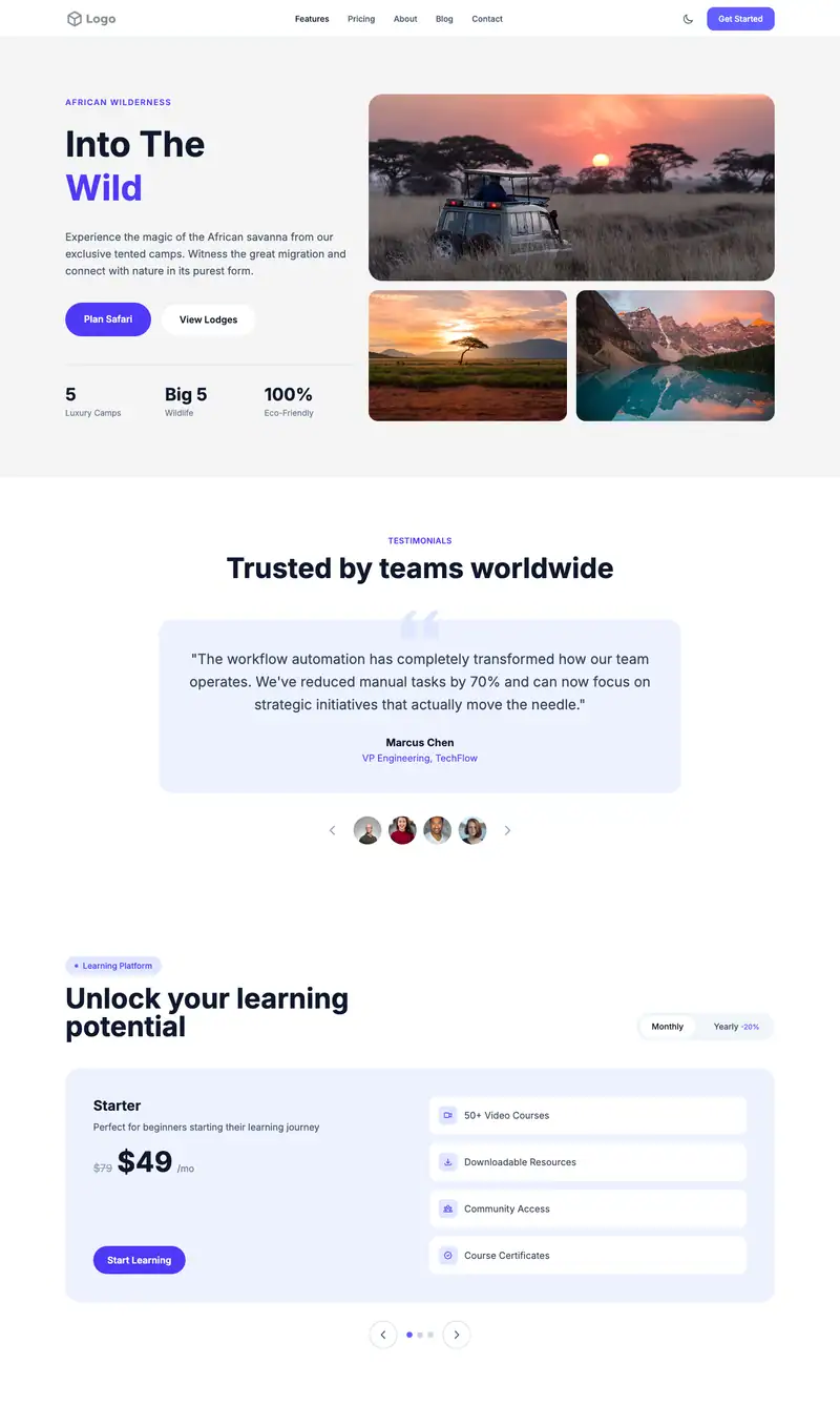 Food Tour Company website template preview