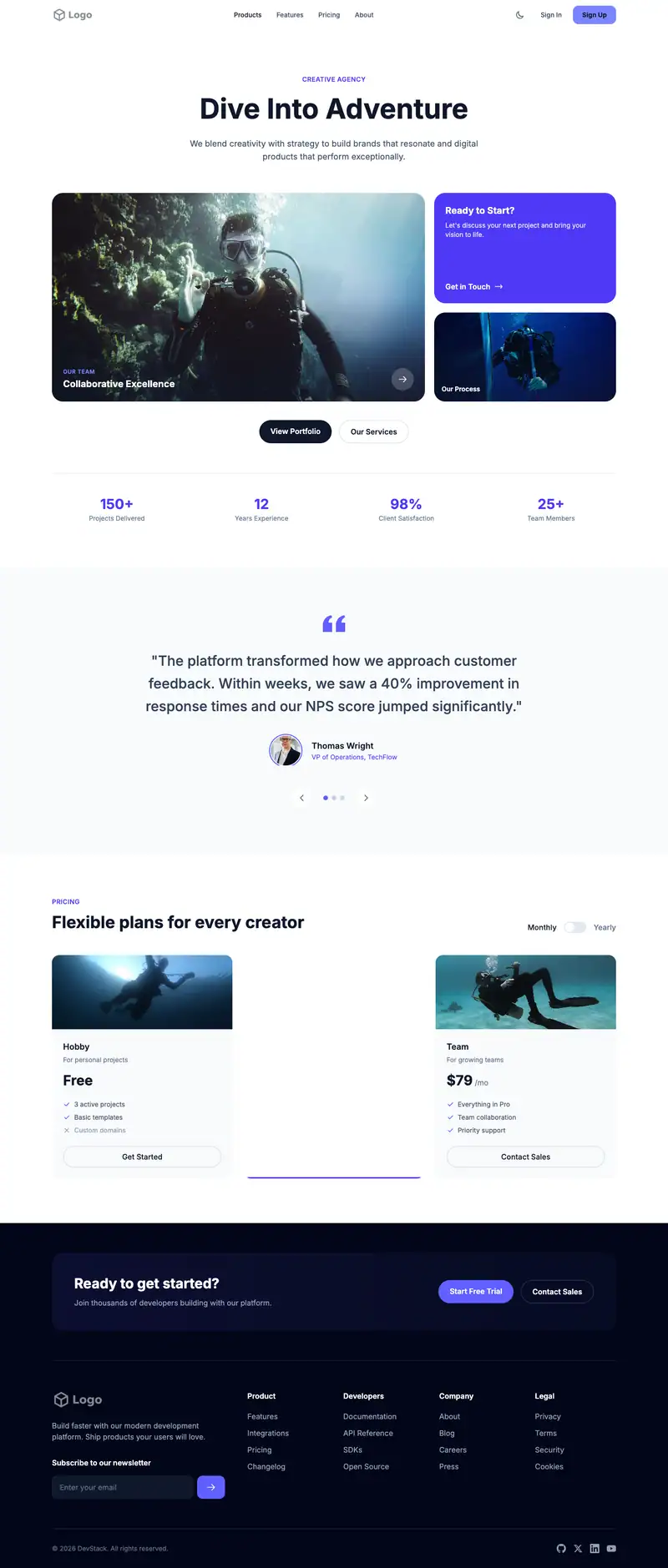 Scuba Diving Tours website template preview