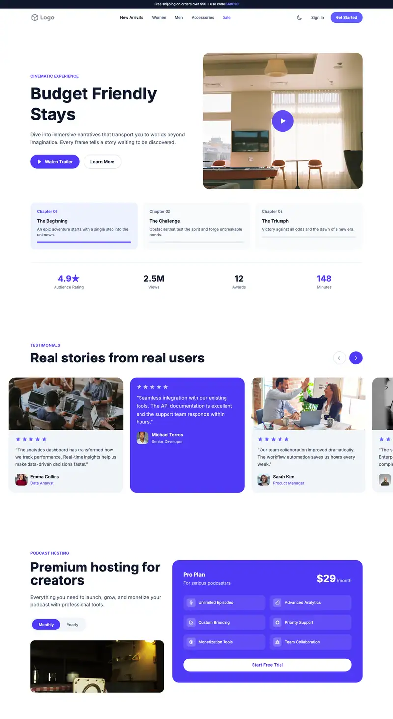 Hostel website template preview